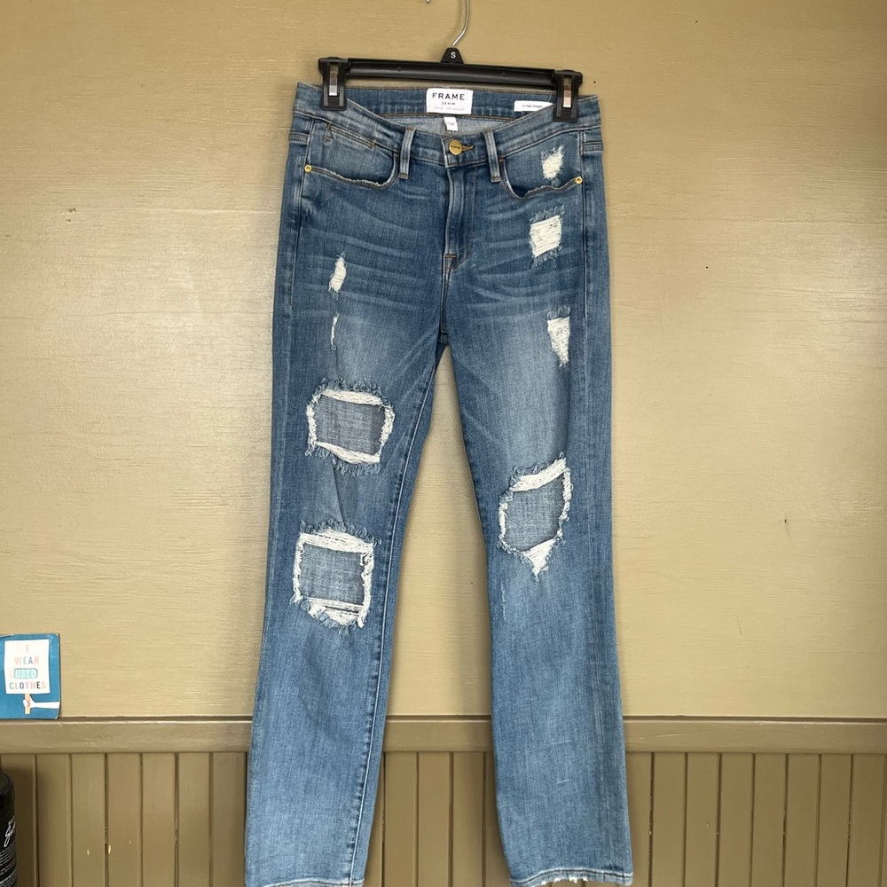 Frame Denim Le High Straight Leg Distressed 25